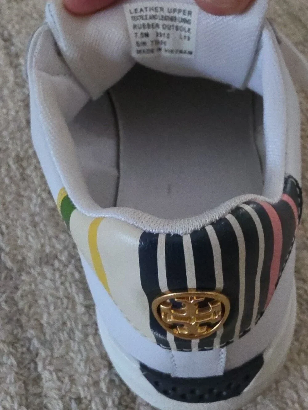Tory Burch White, Pink & Black Leather Lace-Up Sneakers